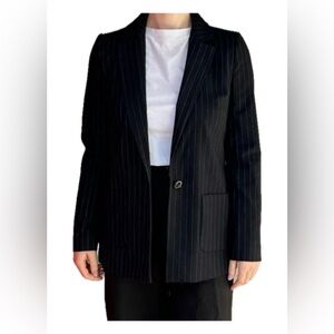 Sezane Blazer size 10 Black Pinstripe Single-Button Blazer, excellent condition